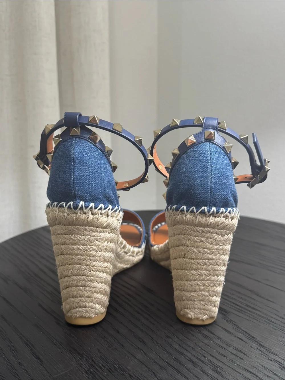 Valentino Garavani Rockstud Espadrille Wedge Sandals Denim Blue 39